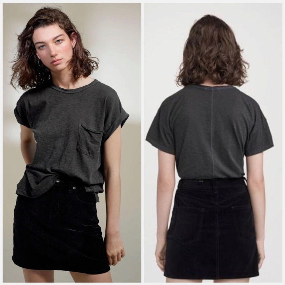NWT Rag & Bone Black Velvet Velour Mini Straight Dive Designer Warm Winter Skirt